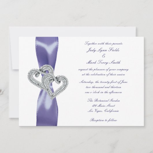 Lila Blue Diamond Hearts Hochzeitseinladung Einladung (Vorderseite)
