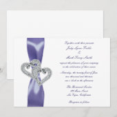 Lila Blue Diamond Hearts Hochzeitseinladung Einladung (Vorne/Hinten)