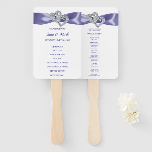 Lila Blue Diamond Hearts Hochzeitsförderer Fächer (Vorne und Hinten)