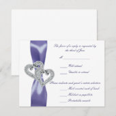 Lila Blue Diamond Hearts - Hochzeitskarte Einladung (Vorne/Hinten)