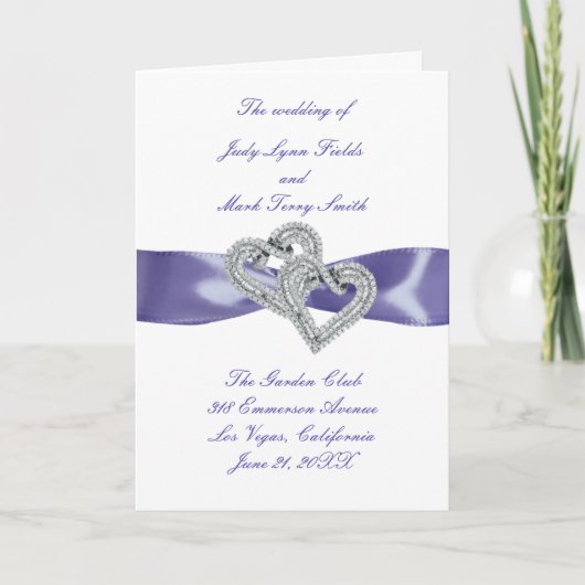 Lila Blue Diamond Hearts Hochzeitskarte Karte (Vorderseite)