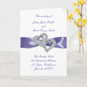 Lila Blue Diamond Hearts Hochzeitskarte Karte (Gelbe Blume)