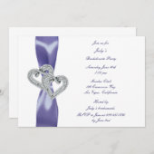 Lila Blue Diamond Hearts Junggeselinnen-Abschied Einladung (Vorne/Hinten)