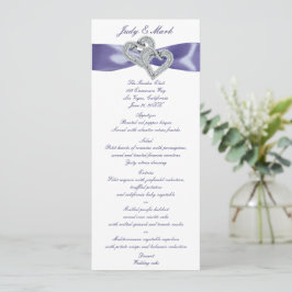 Lila Blue Diamond Hearts Wedding Menu Card Einladung