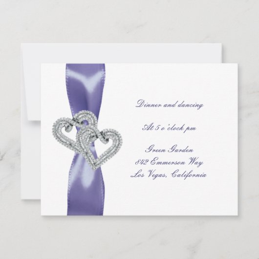 Lila Blue Diamond Hearts Wedding Reception Card Einladung (Vorderseite)
