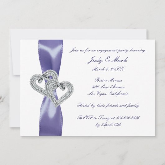 Lila Blue Diamond Hört Engagement Party Einladung (Vorderseite)