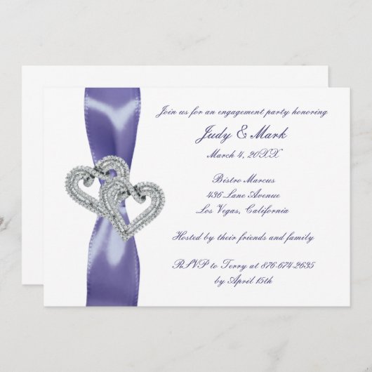Lila Blue Diamond Hört Engagement Party Einladung (Vorne/Hinten)