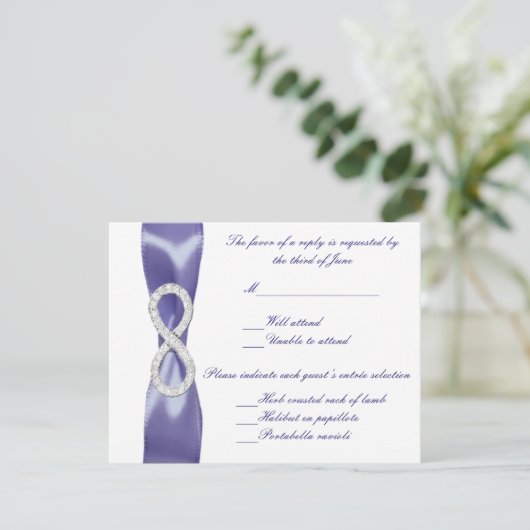 Lila Blue Diamond Unfinity Wedding Response Card (Stehend Vorderseite)