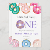 lila Blue Donut 1. Geburtstag Party Einladung (Vorne/Hinten)