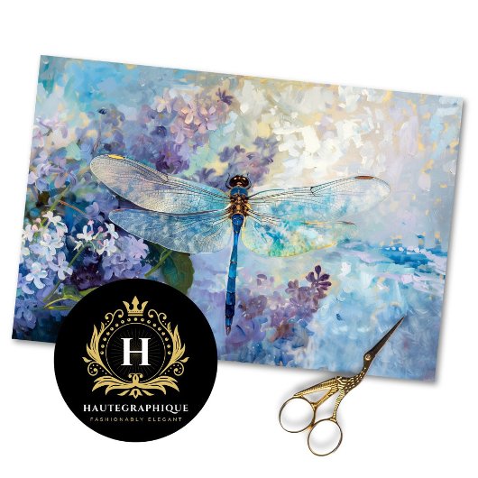 Lila Blue Dragonfly Vintag Floral Decoupage Seidenpapier