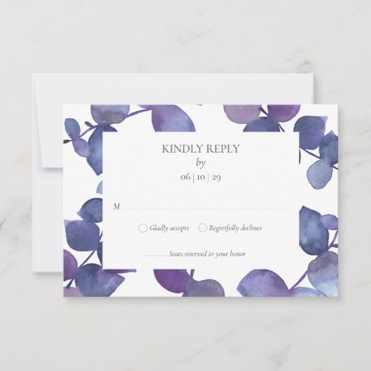 Lila Blue Eucalyptus Blätter Floral UAWG RSVP Karte (Vorderseite)