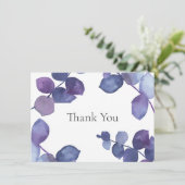 Lila Blue Eucalyptus Blätter Vielen Dank Dankeskarte (Stehend Vorderseite)