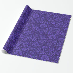 Lila Blue Floral Damask Geschenkpapier