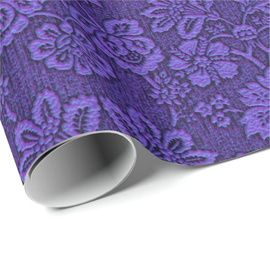 Lila Blue Floral Damask Geschenkpapier (Rolleneckpunkt)