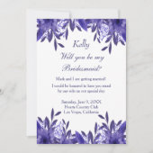 Lila Blue Floral Foliage Bridesmaid Card Einladung (Vorderseite)