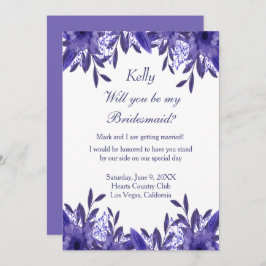 Lila Blue Floral Foliage Bridesmaid Card Einladung