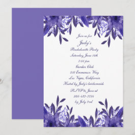 Lila Blue Floral Foliage Junggeselinnen-Abschied Einladung