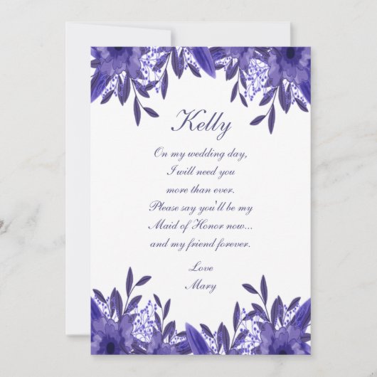 Lila Blue Floral Foliage Trauzeugin Card Einladung (Vorderseite)