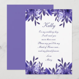 Lila Blue Floral Foliage Trauzeugin Card Einladung