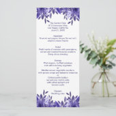 Lila Blue Floral Foliage Wedding Menu Card Menükarte (Stehend Vorderseite)
