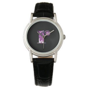 Lila Blue Floral Monogram R Watch Armbanduhr
