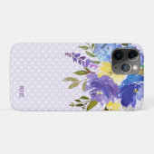 Lila Blue Floral Polka Dot Monogramm Case-Mate iPhone Hülle (Rückseite (Horizontal))