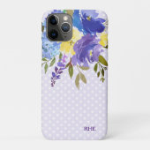 Lila Blue Floral Polka Dot Monogramm Case-Mate iPhone Hülle (Rückseite)