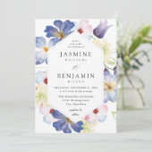 Lila Blue Floral Wedding Einladung (Stehend Vorderseite)