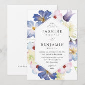 Lila Blue Floral Wedding Einladung (Vorne/Hinten)