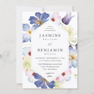 Lila Blue Floral Wedding Einladung