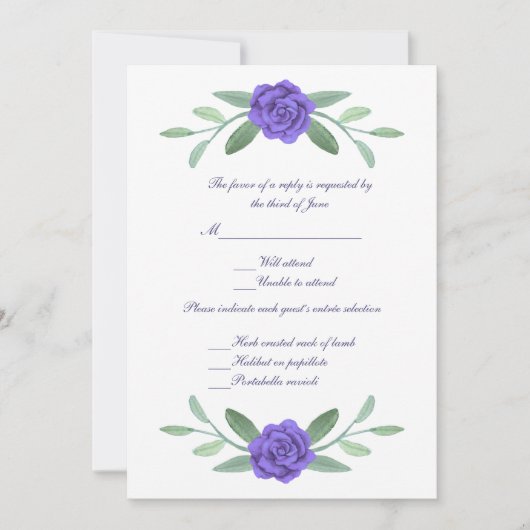 Lila Blue Floral Wedding Response Card Einladung (Vorderseite)