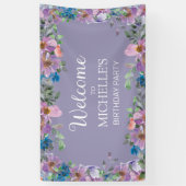 Lila Blue Floral Women's Birthday Party Willkommen Banner (Vertikal)