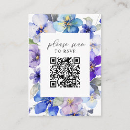 Lila Blue Florals QR Code Wedding RSVP Begleitkarte