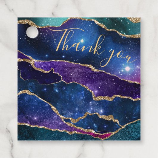 Lila & Blue Galaxy Agate mit Imitaten Gold Glitzer Geschenkanhänger (Vorderseite)