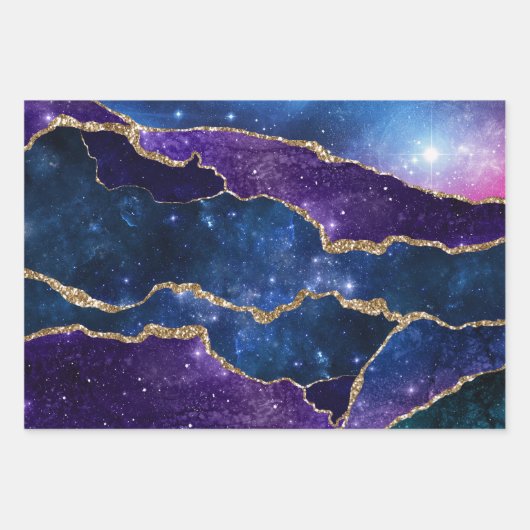 Lila & Blue Galaxy Agate mit Imitaten Gold Glitzer Geschenkpapier Set (Vorderseite 2)