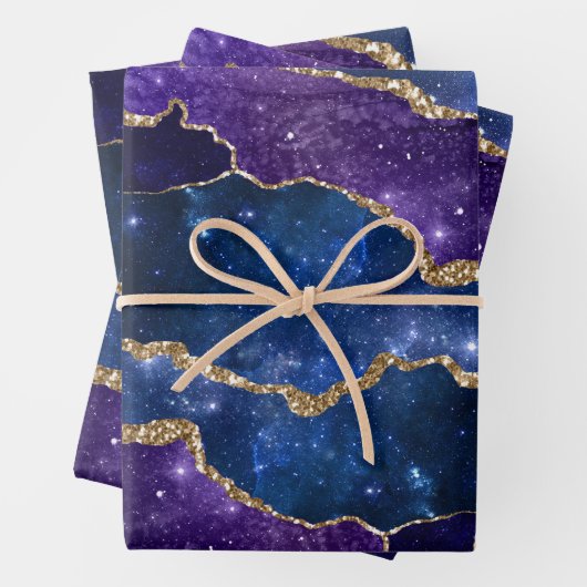 Lila & Blue Galaxy Agate mit Imitaten Gold Glitzer Geschenkpapier Set (Beispiel)