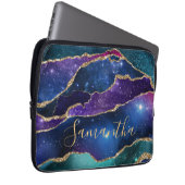Lila & Blue Galaxy Agate mit Imitaten Gold Glitzer Laptopschutzhülle (Vorne Rechts)