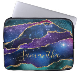 Lila & Blue Galaxy Agate mit Imitaten Gold Glitzer Laptopschutzhülle