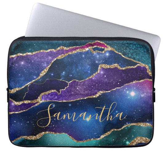 Lila & Blue Galaxy Agate mit Imitaten Gold Glitzer Laptopschutzhülle (Vorderseite)