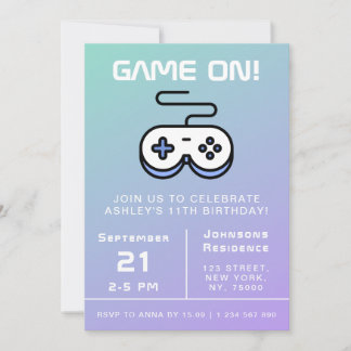Lila Blue Game On Gamer Kindergeburtstag Party Spa Einladung