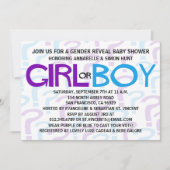 Lila & Blue Gender Reveal Baby Dusche Party Einladung (Vorderseite)