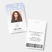 LILA BLUE GLITZER EMPLOYEE FOTO BARCODE NAME AUSWEIS (Front & Back)