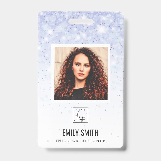 LILA BLUE GLITZER EMPLOYEE FOTO BARCODE NAME AUSWEIS (Front)