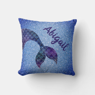 Lila Blue Glitzer Mermaid Schwanz Individuelle Nam Kissen