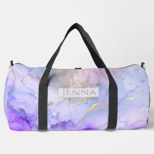 Lila Blue Gold Marmor Ihren Namen anpassen Duffle Bag