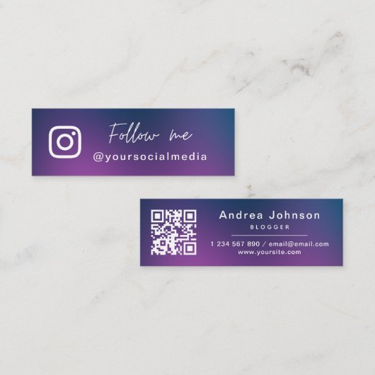Lila Blue Gradient folgen QR-Code der Social Media Mini Visitenkarte (Vorne/Hinten)
