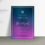 Lila Blue Gradient & Frame Bat Mitzvah Party Einladung<br><div class="desc">Feiern Sie Bar Mitzvah mit dieser modernen,  eleganten Einladung,  die Ihren eigenen Text enthält. Fügen Sie einfach Ihre eigenen Daten hinzu,  indem Sie auf die Option "Personalisieren" klicken.</div>