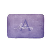 Lila Blue Gray rustikale Abstrakte Bezeichnung Mon Badematte (Vorderseite)