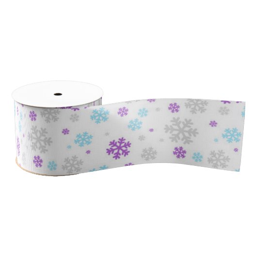 Lila Blue Gray Winter Snowflake Patter Ripsband (Spule)
