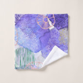 Lila Blue Green Abstrakt Watercolor Retro-Karo Badhandtuch Set (Waschlappen)